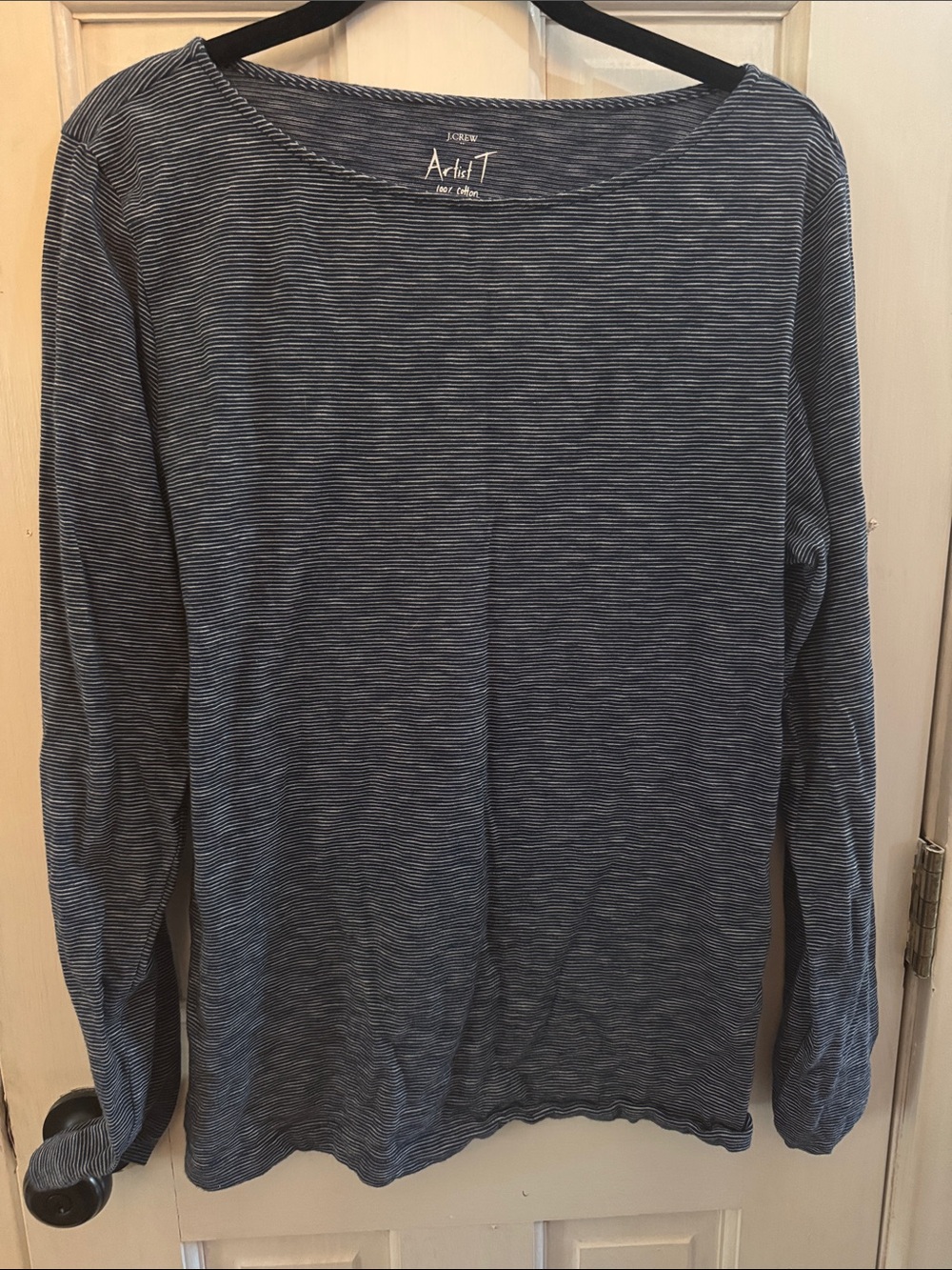 J. Crew Artist T Navy and White Micro-Stripe Long Sleeve Tee
